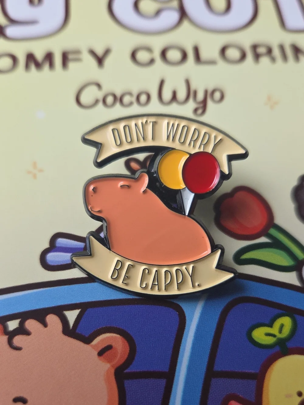 'Don't Worry Be Cappy' Capybara Enamel Pin - Peach